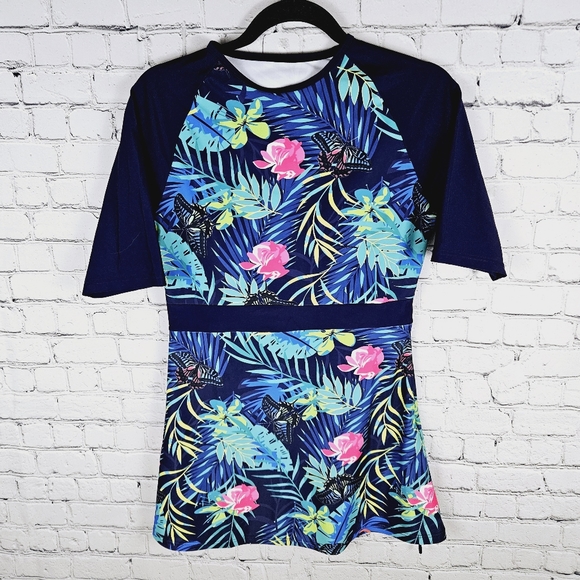 FOKULUNDA | floral short sleeve modest padded swim tankini top - Picture 1 of 6
